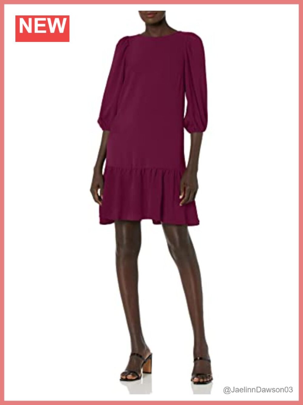 DKNY Flowy 3/4 Sleeve Ruffle Hem Trapeze Dress Crew Neck Knee Length Business